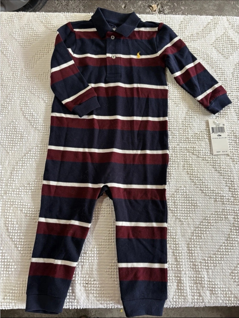 Ralph Lauren Navy & Burgundy Striped One-Piece Preppy